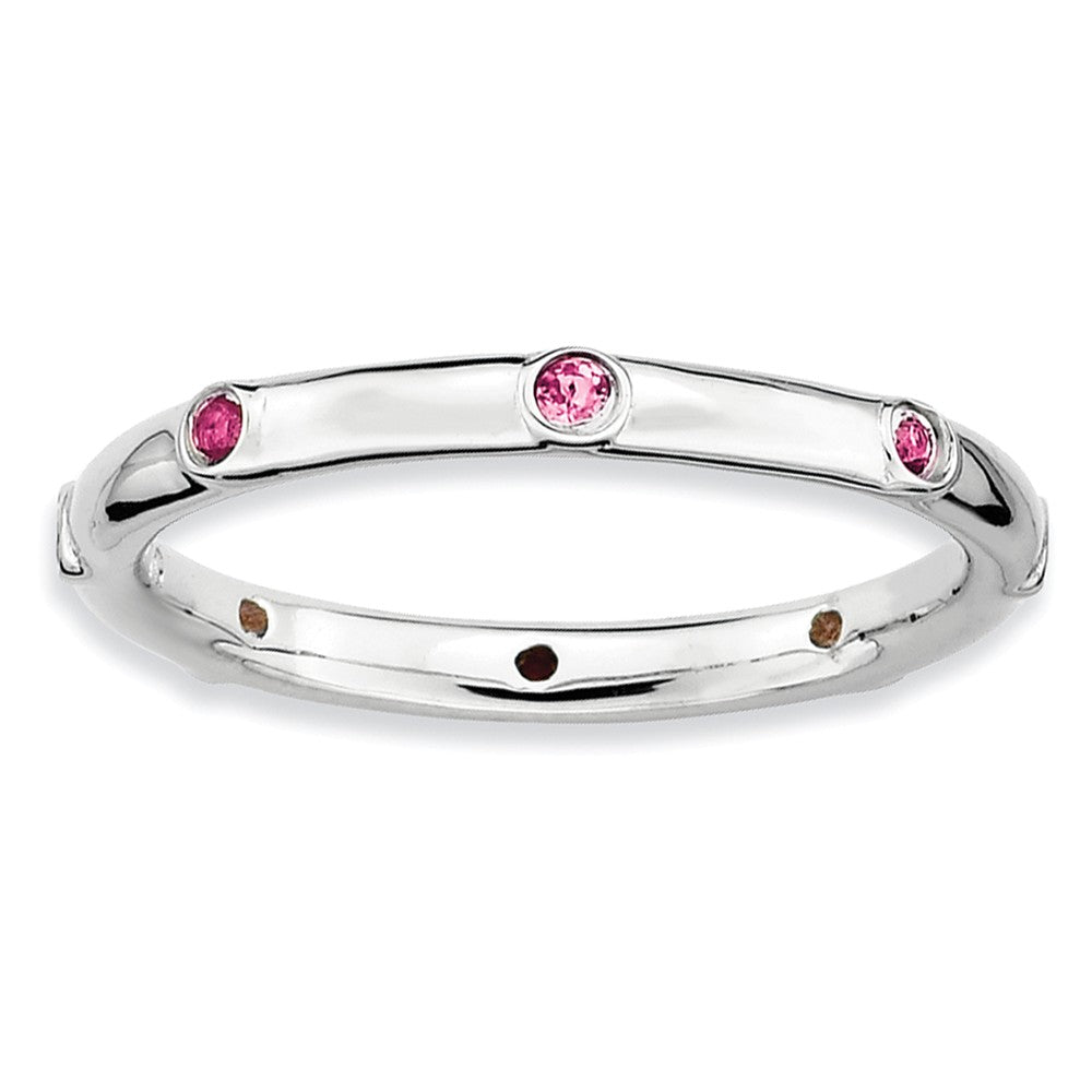 Sterling Silver Stackable Pink Tourmaline Accent 2.25mm Band, Item R9000 by The Black Bow Jewelry Co.
