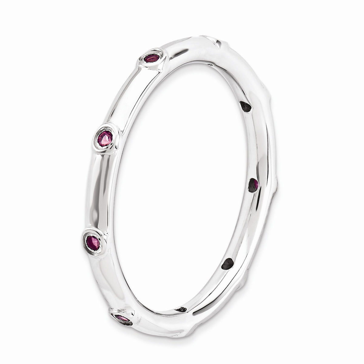 Alternate view of the Sterling Silver Stackable Pink Tourmaline Accent 2.25mm Band by The Black Bow Jewelry Co.