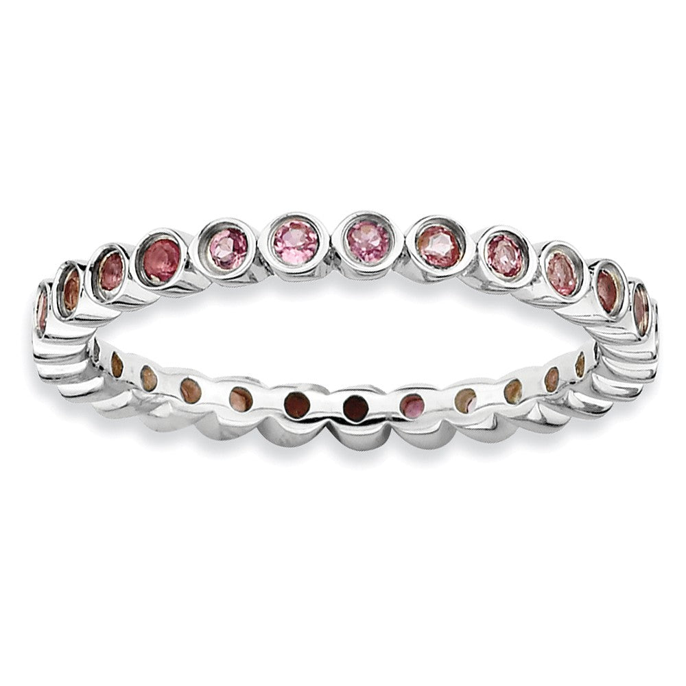 Sterling Silver Stackable Bezel Set Pink Tourmaline 2.25mm Band, Item R9009 by The Black Bow Jewelry Co.