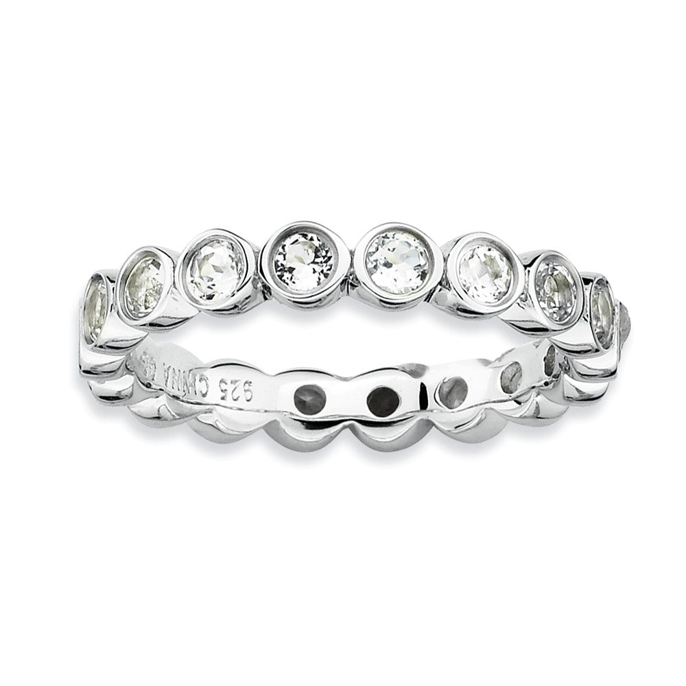 Sterling Silver Stackable Bezel Set White Topaz 3.5mm Band, Item R9012 by The Black Bow Jewelry Co.