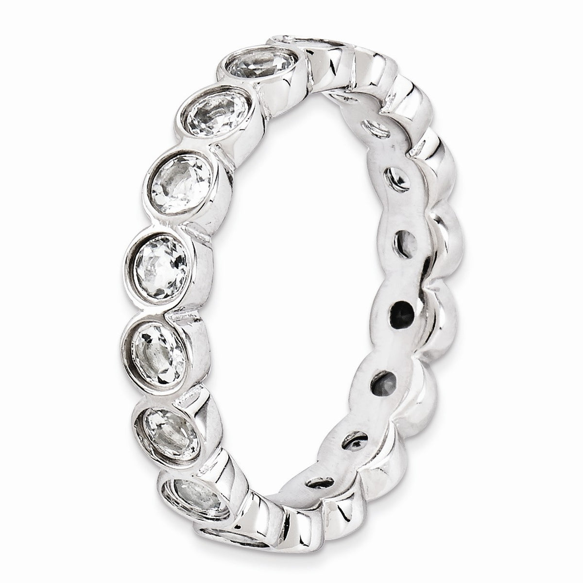 Alternate view of the Sterling Silver Stackable Bezel Set White Topaz 3.5mm Band by The Black Bow Jewelry Co.