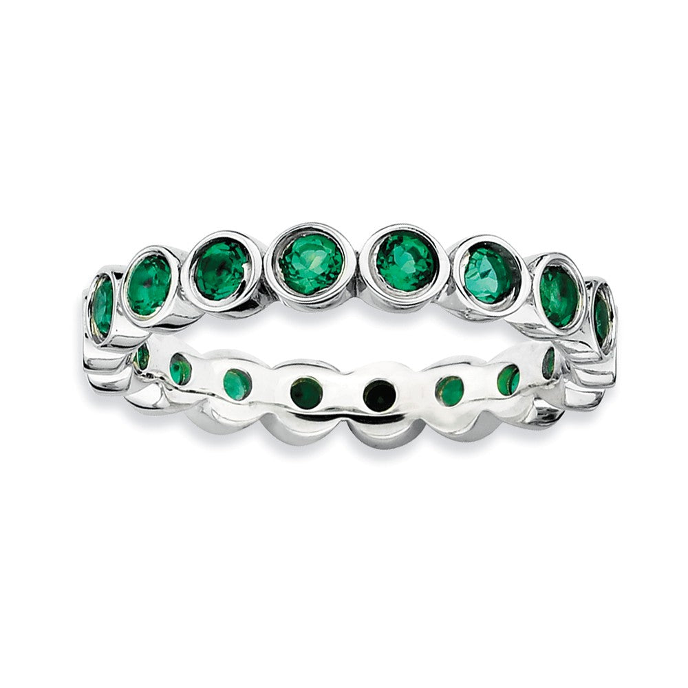 Sterling Silver Stackable Bezel Set Created Emerald 3.5mm Band, Item R9013 by The Black Bow Jewelry Co.