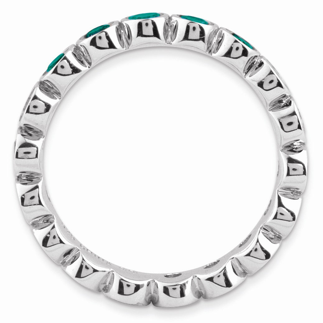 Alternate view of the Sterling Silver Stackable Bezel Set Created Emerald 3.5mm Band by The Black Bow Jewelry Co.