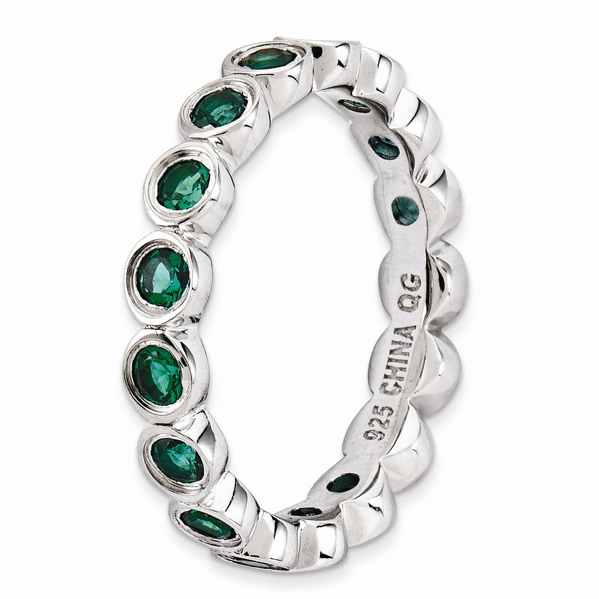 Alternate view of the Sterling Silver Stackable Bezel Set Created Emerald 3.5mm Band by The Black Bow Jewelry Co.