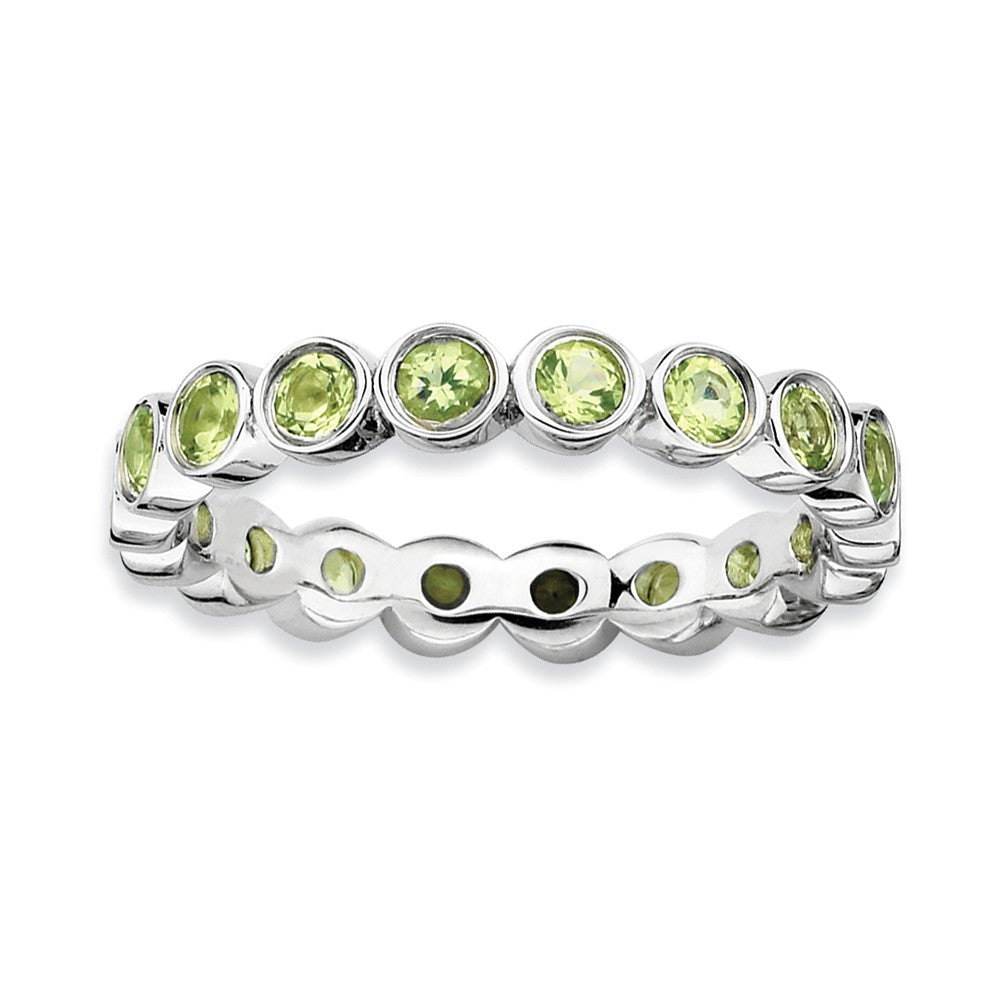 Sterling Silver Stackable Bezel Set Peridot 3.5mm Band, Item R9016 by The Black Bow Jewelry Co.
