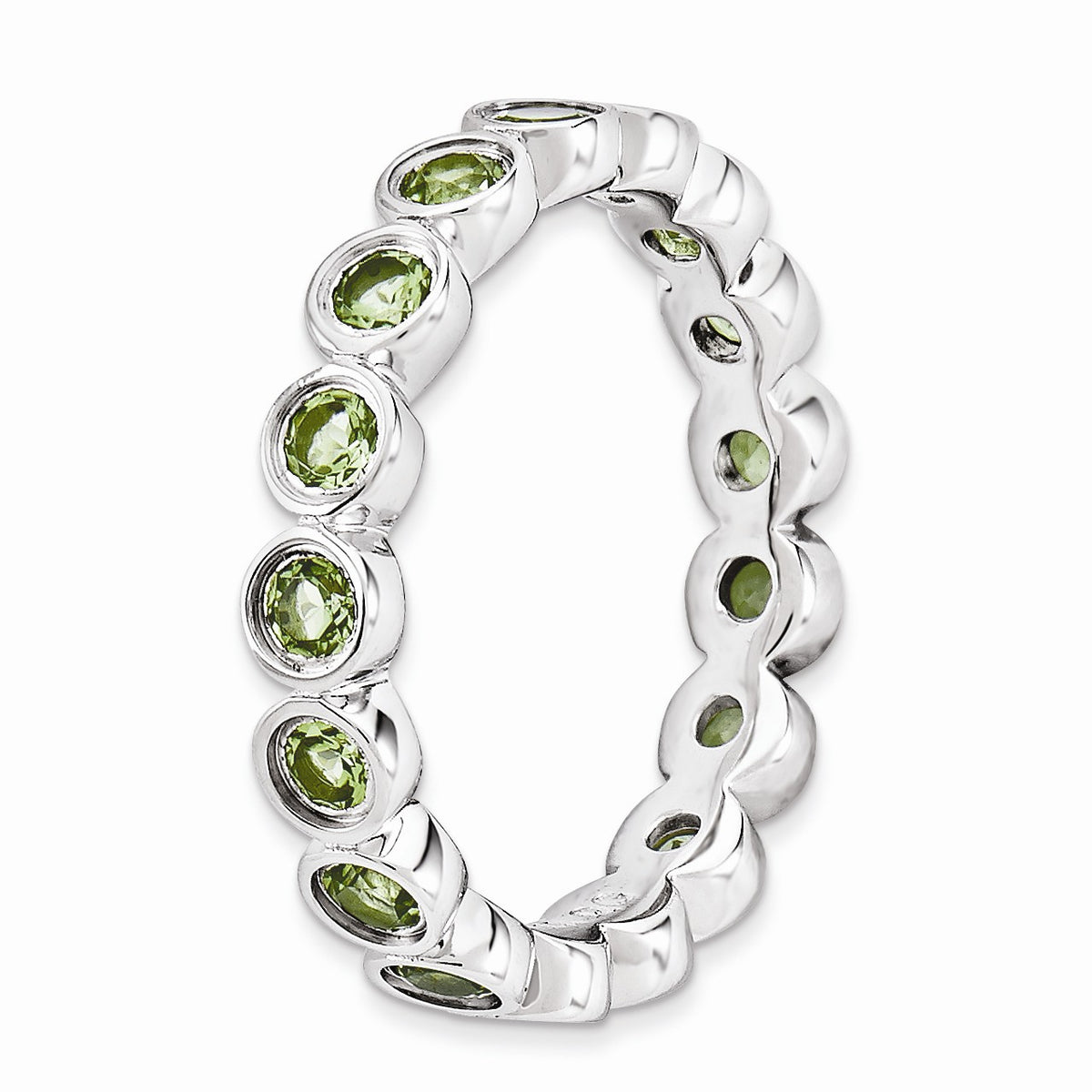 Alternate view of the Sterling Silver Stackable Bezel Set Peridot 3.5mm Band by The Black Bow Jewelry Co.
