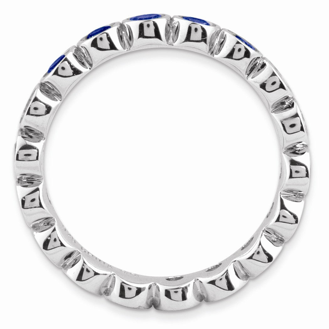Alternate view of the Sterling Silver Stackable Bezel Set Created Sapphire 3.5mm Band by The Black Bow Jewelry Co.