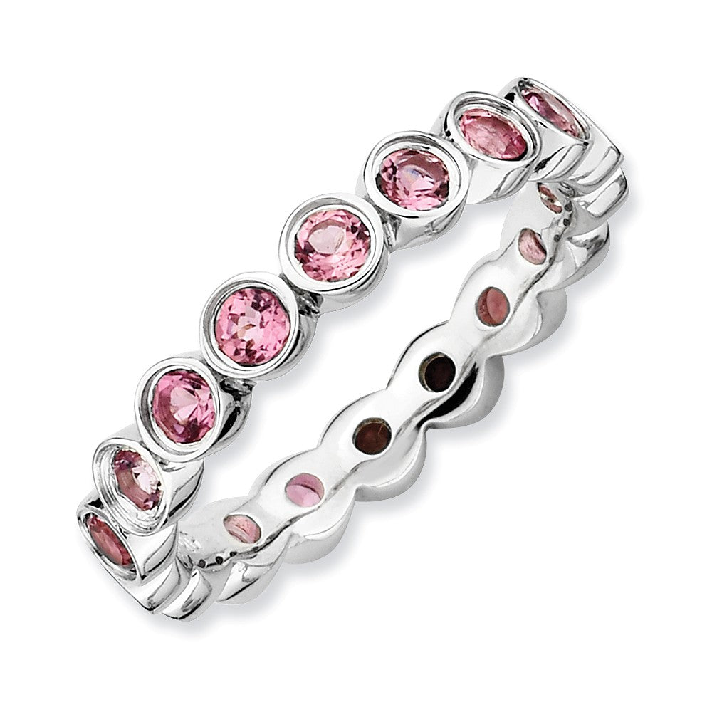 Sterling Silver Stackable Bezel Set Pink Tourmaline 3.5mm Band, Item R9018 by The Black Bow Jewelry Co.