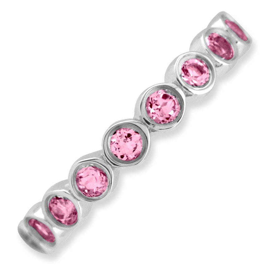 Alternate view of the Sterling Silver Stackable Bezel Set Pink Tourmaline 3.5mm Band by The Black Bow Jewelry Co.