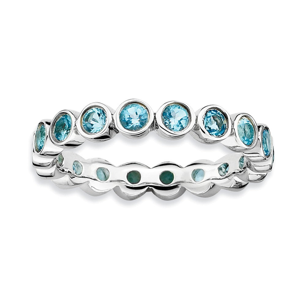 Sterling Silver Stackable Bezel Set Blue Topaz 3.5mm Band, Item R9020 by The Black Bow Jewelry Co.