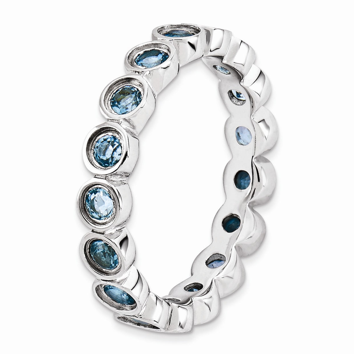 Alternate view of the Sterling Silver Stackable Bezel Set Blue Topaz 3.5mm Band by The Black Bow Jewelry Co.