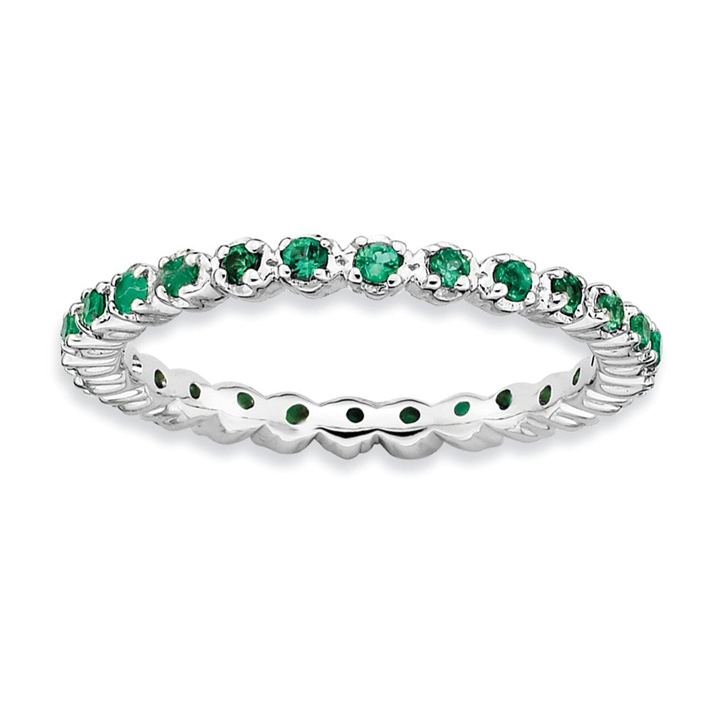 2.25mm Sterling Silver Stackable Created Emerald Prong Set Band, Item R9023 by The Black Bow Jewelry Co.