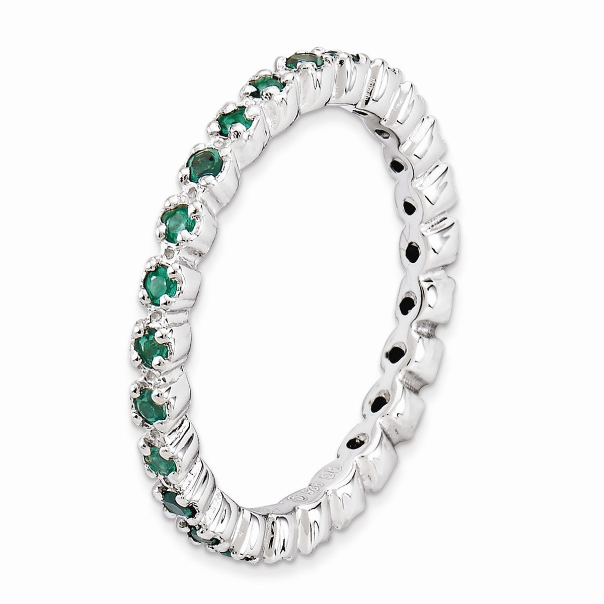 Alternate view of the 2.25mm Sterling Silver Stackable Created Emerald Prong Set Band by The Black Bow Jewelry Co.