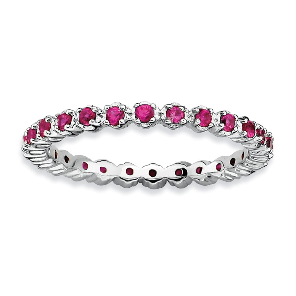 Sterling Silver Stackable Prong Set Created Ruby 2.25mm Band, Item R9025 by The Black Bow Jewelry Co.