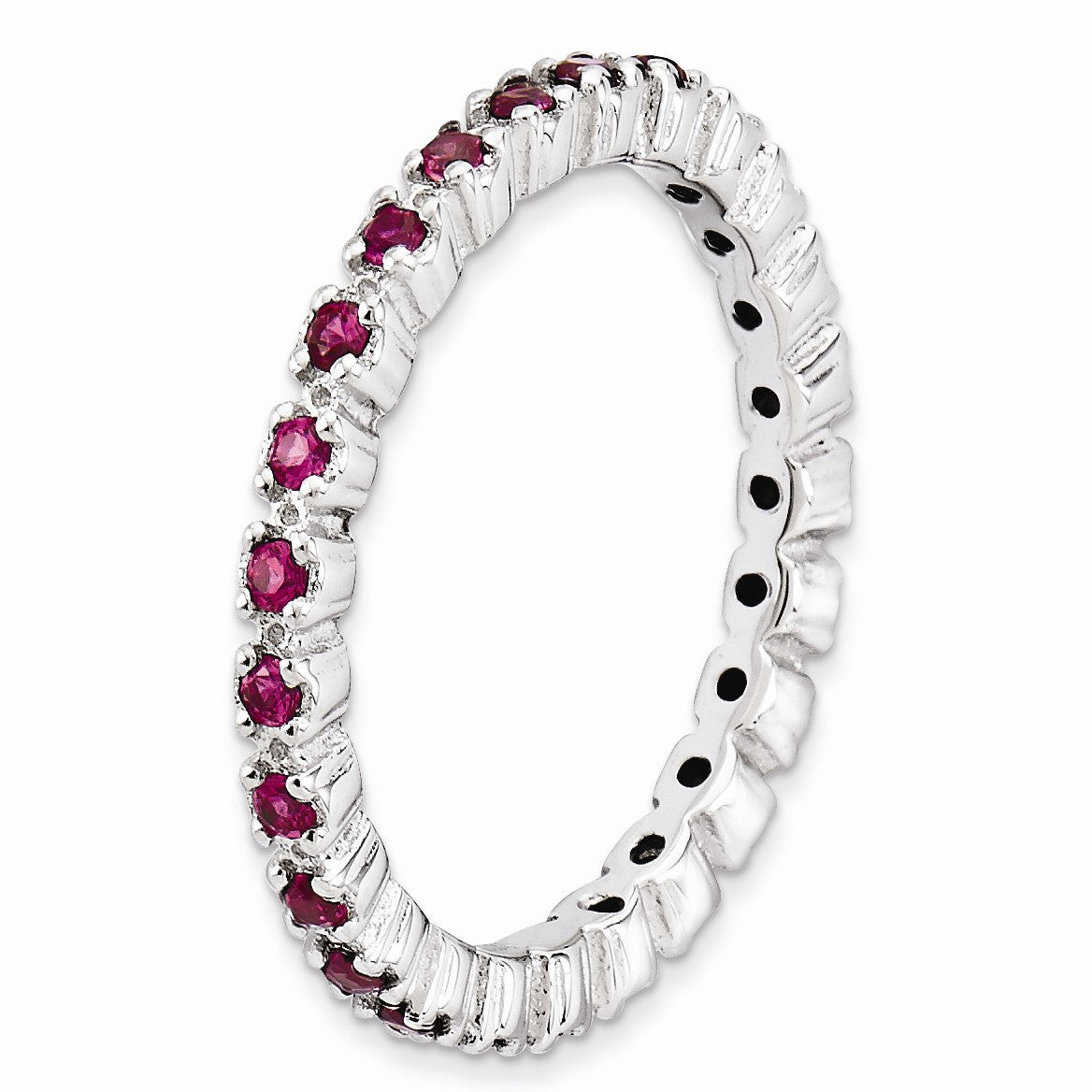 Alternate view of the Sterling Silver Stackable Prong Set Created Ruby 2.25mm Band by The Black Bow Jewelry Co.