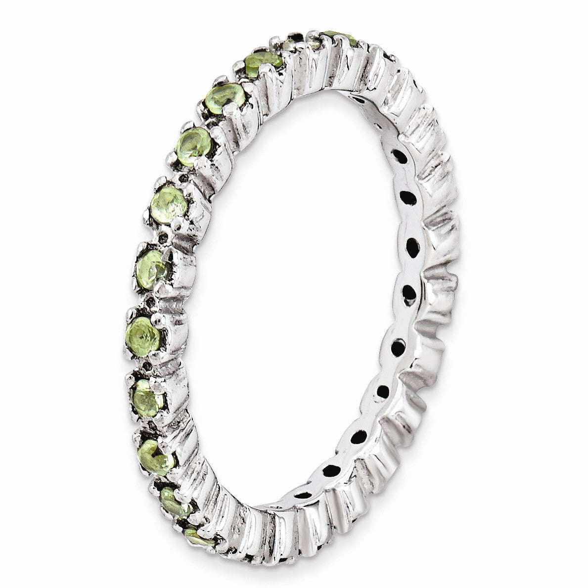 Alternate view of the 2.25mm Rhodium Plated Sterling Silver Stackable Peridot Band by The Black Bow Jewelry Co.