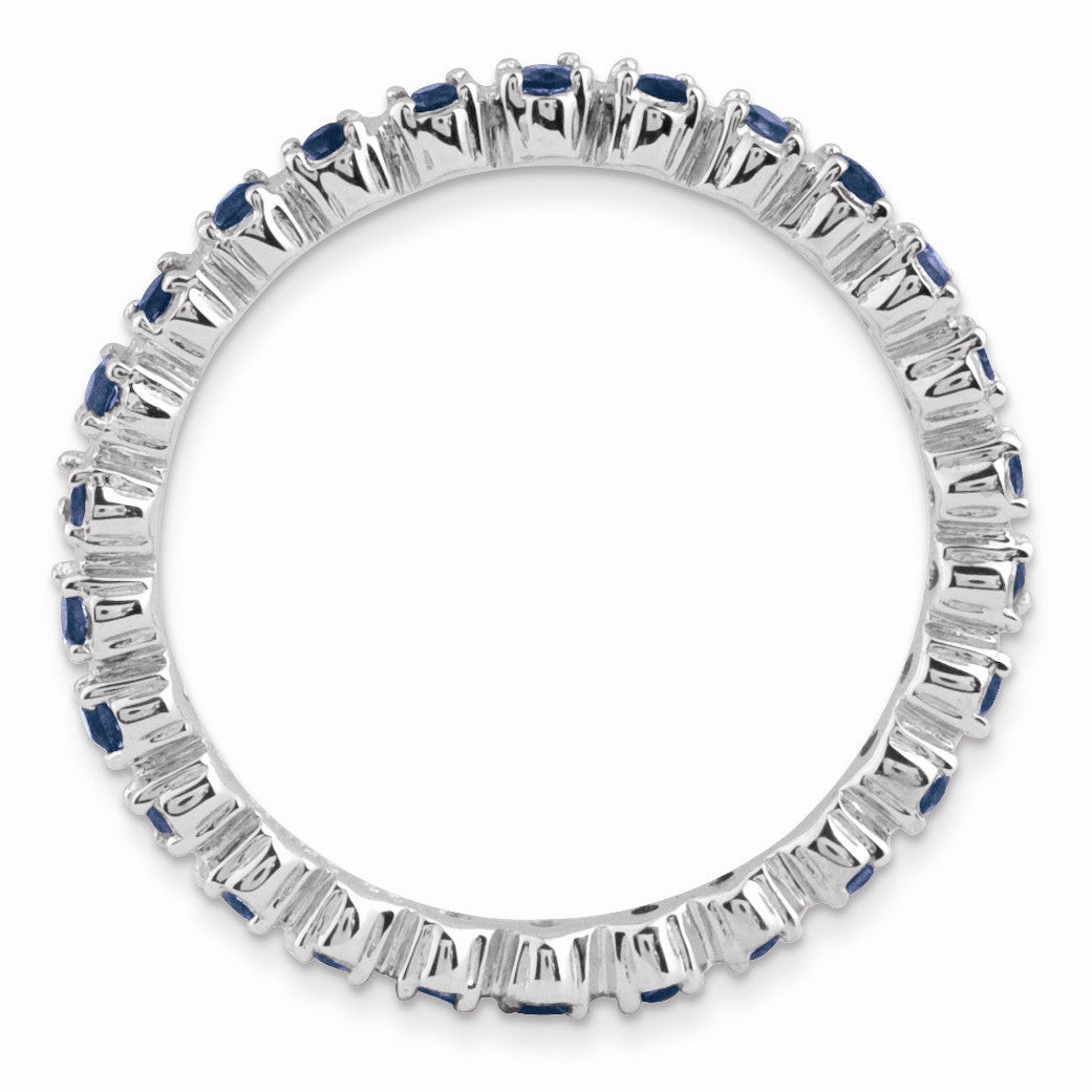 Alternate view of the 2.25mm Silver Stackable Created Sapphire Band by The Black Bow Jewelry Co.