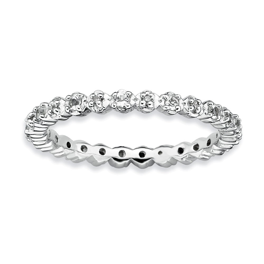 2.25mm Stackable White Topaz and .04 Ctw HI/I3 Diamond Silver Band, Item R9032 by The Black Bow Jewelry Co.