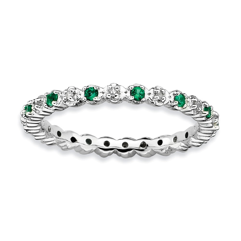 2.25mm Stackable Created Emerald &amp; .04 Ctw HI/I3 Diamond Silver Band, Item R9033 by The Black Bow Jewelry Co.