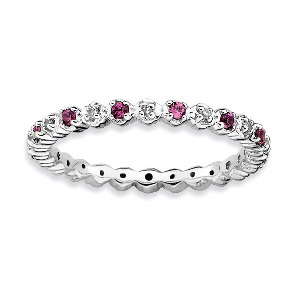 2.25mm Stackable Rhodolite Garnet & .04 Ctw HI/I3 Diamond Silver Band, Item R9034 by The Black Bow Jewelry Co.