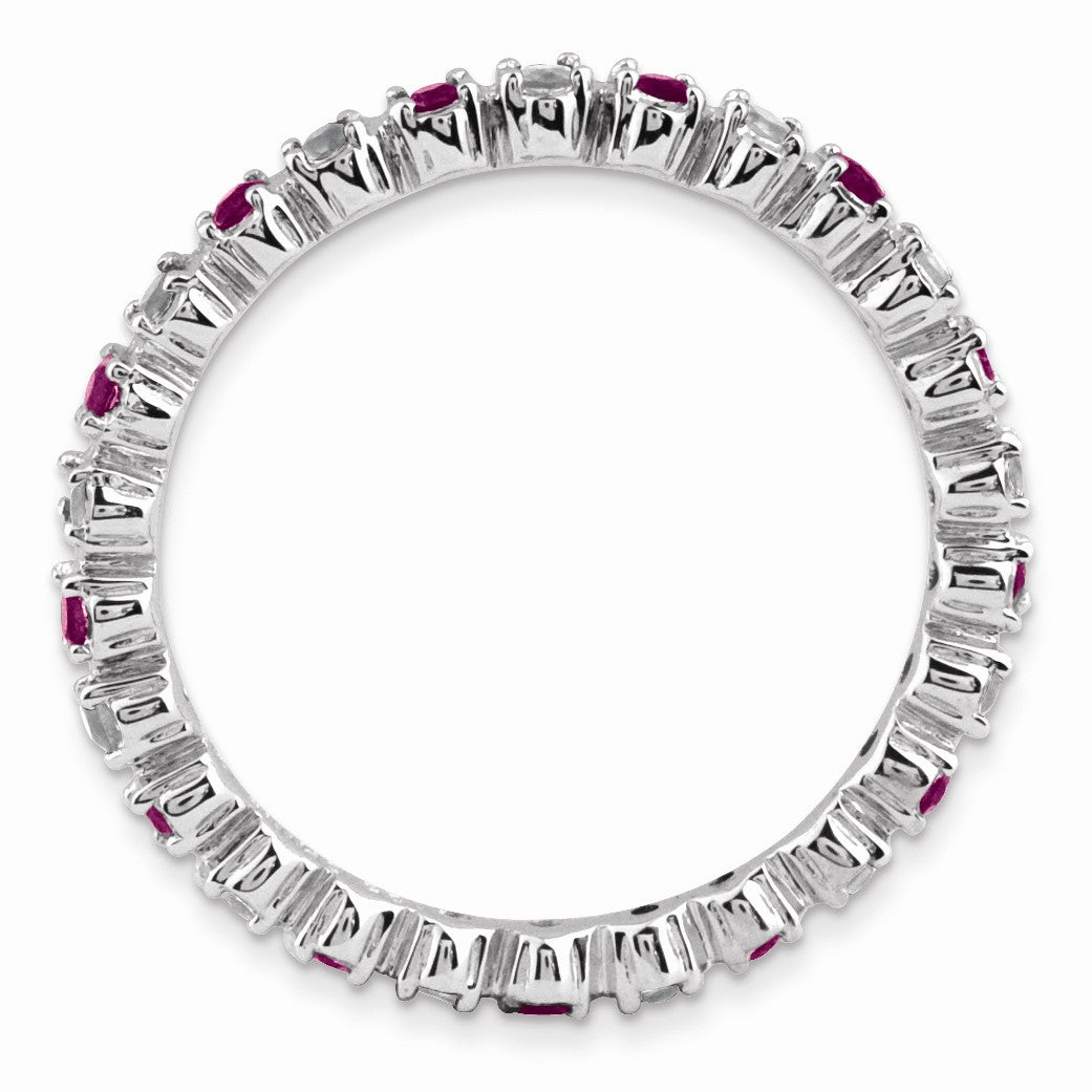 Alternate view of the 2.25mm Stackable Rhodolite Garnet &amp; .04 Ctw HI/I3 Diamond Silver Band by The Black Bow Jewelry Co.