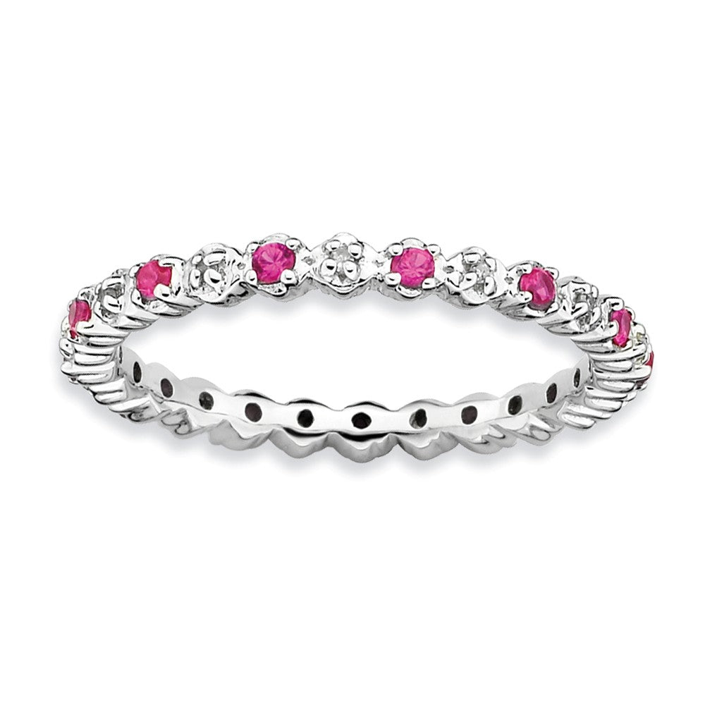2.25mm Created Ruby &amp; .04 Cttw Diamond Sterling Silver Stack Band, Item R9035 by The Black Bow Jewelry Co.