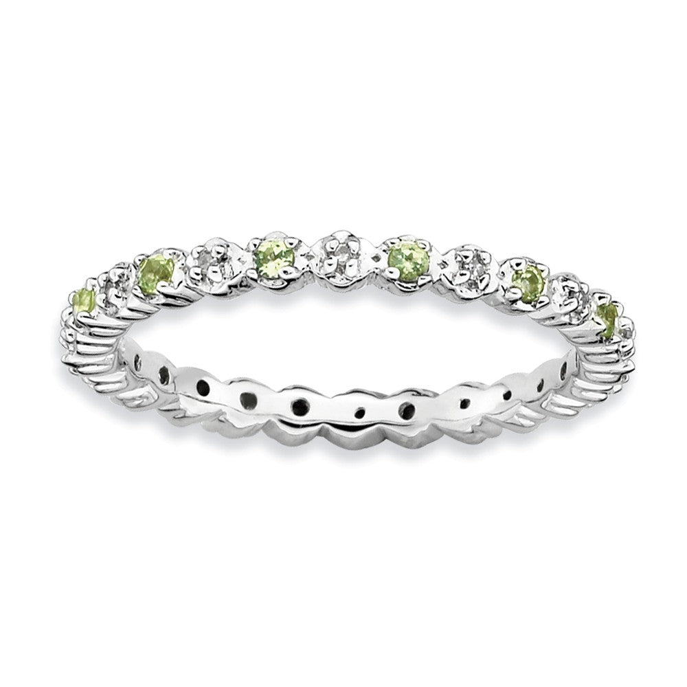 2.25mm Stackable Peridot &amp; .04 Ctw HI/I3 Diamond Silver Band, Item R9036 by The Black Bow Jewelry Co.