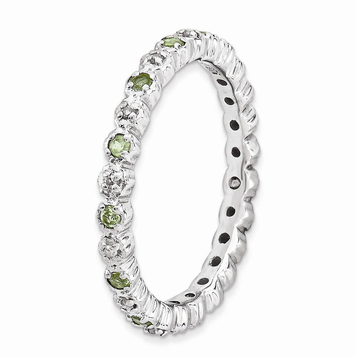 Alternate view of the 2.25mm Stackable Peridot &amp; .04 Ctw HI/I3 Diamond Silver Band by The Black Bow Jewelry Co.