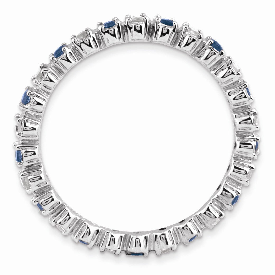 Alternate view of the 2.25mm Stackable Created Sapphire &amp; .04 Ctw HI/I3 Diamond Silver Band by The Black Bow Jewelry Co.