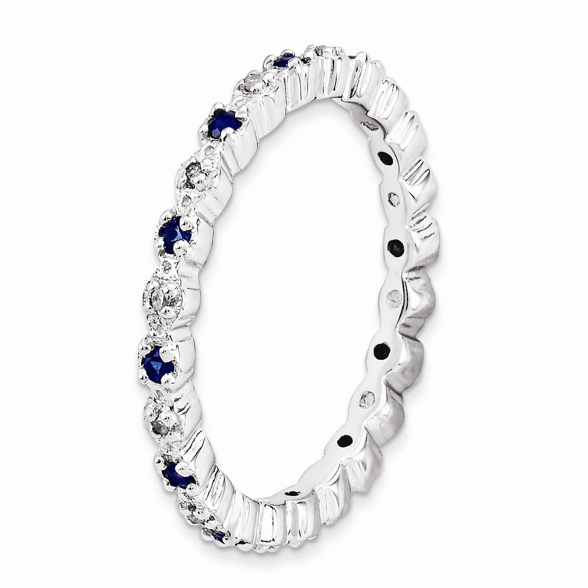 Alternate view of the 2.25mm Stackable Created Sapphire &amp; .04 Ctw HI/I3 Diamond Silver Band by The Black Bow Jewelry Co.