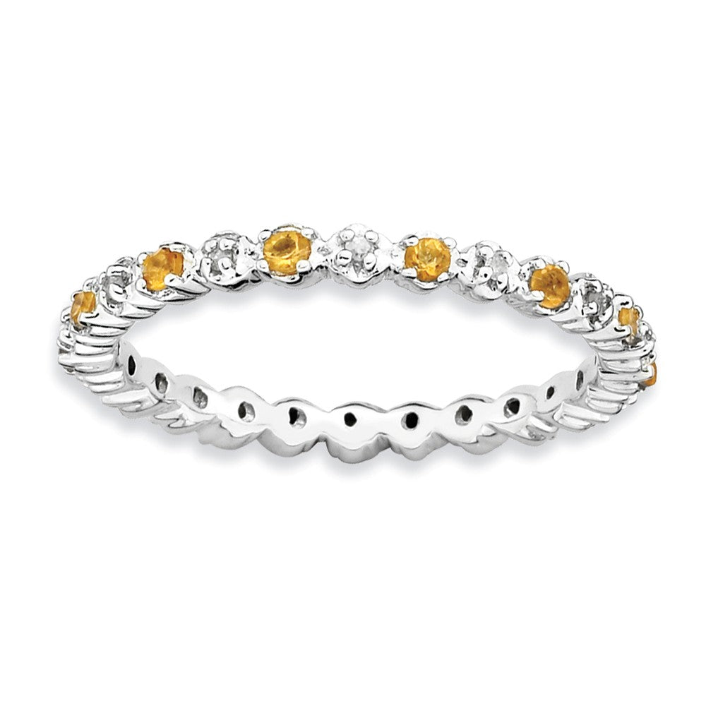 2.25mm Stackable Citrine &amp; .04 Ctw HI/I3 Diamond Silver Band, Item R9039 by The Black Bow Jewelry Co.