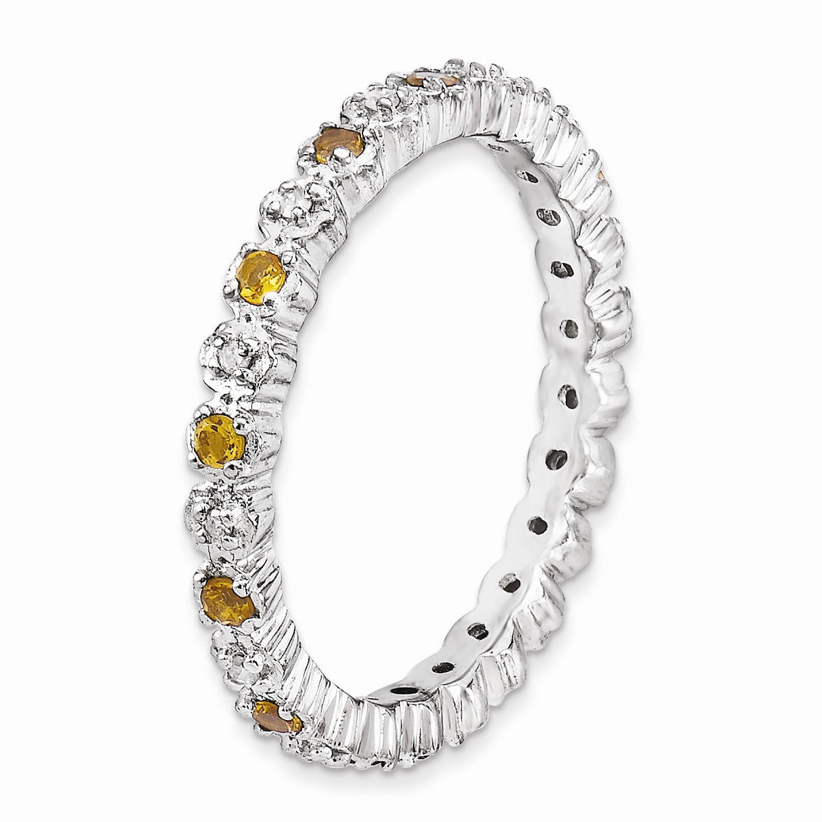 Alternate view of the 2.25mm Stackable Citrine &amp; .04 Ctw HI/I3 Diamond Silver Band by The Black Bow Jewelry Co.
