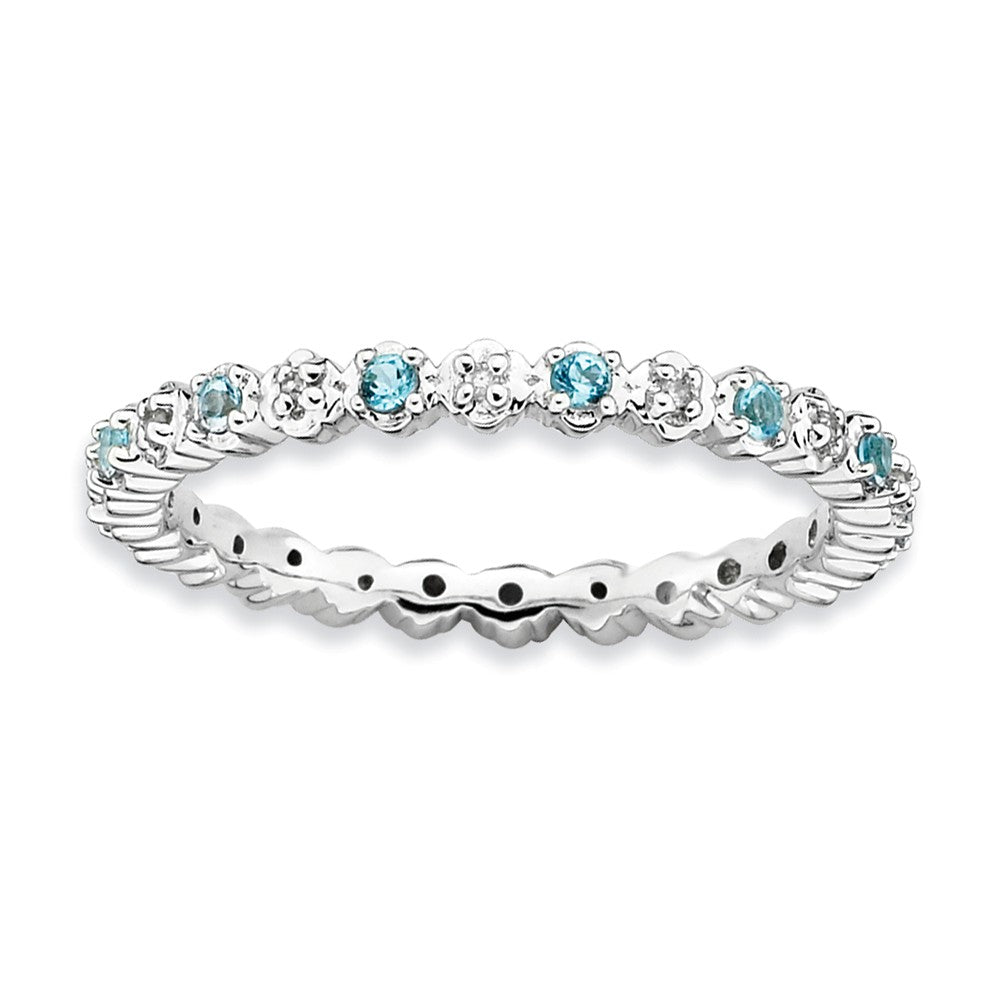 2.25mm Stackable Blue Topaz &amp; .04 Ctw HI/I3 Diamond Silver Band, Item R9040 by The Black Bow Jewelry Co.