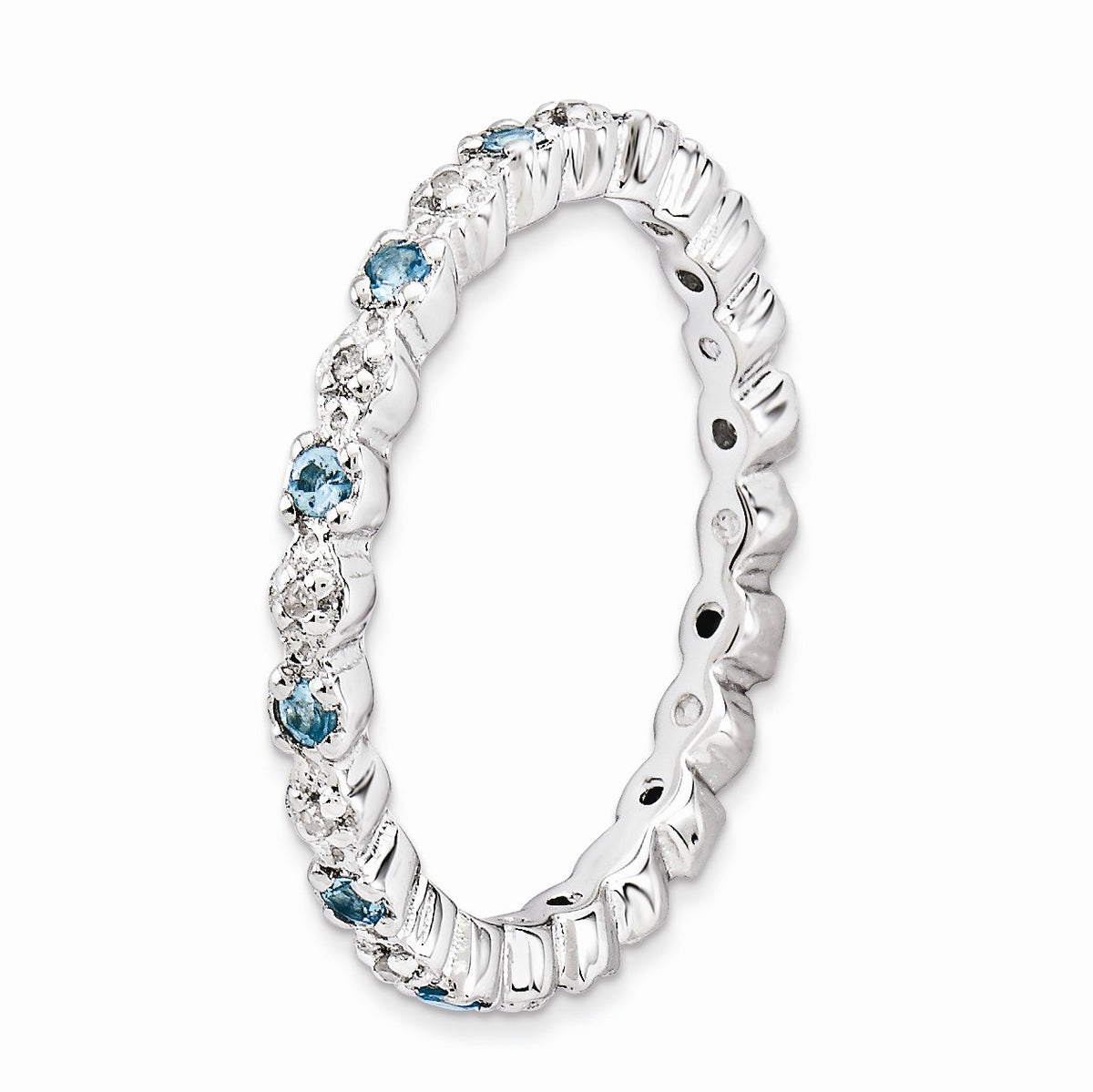 Alternate view of the 2.25mm Stackable Blue Topaz &amp; .04 Ctw HI/I3 Diamond Silver Band by The Black Bow Jewelry Co.