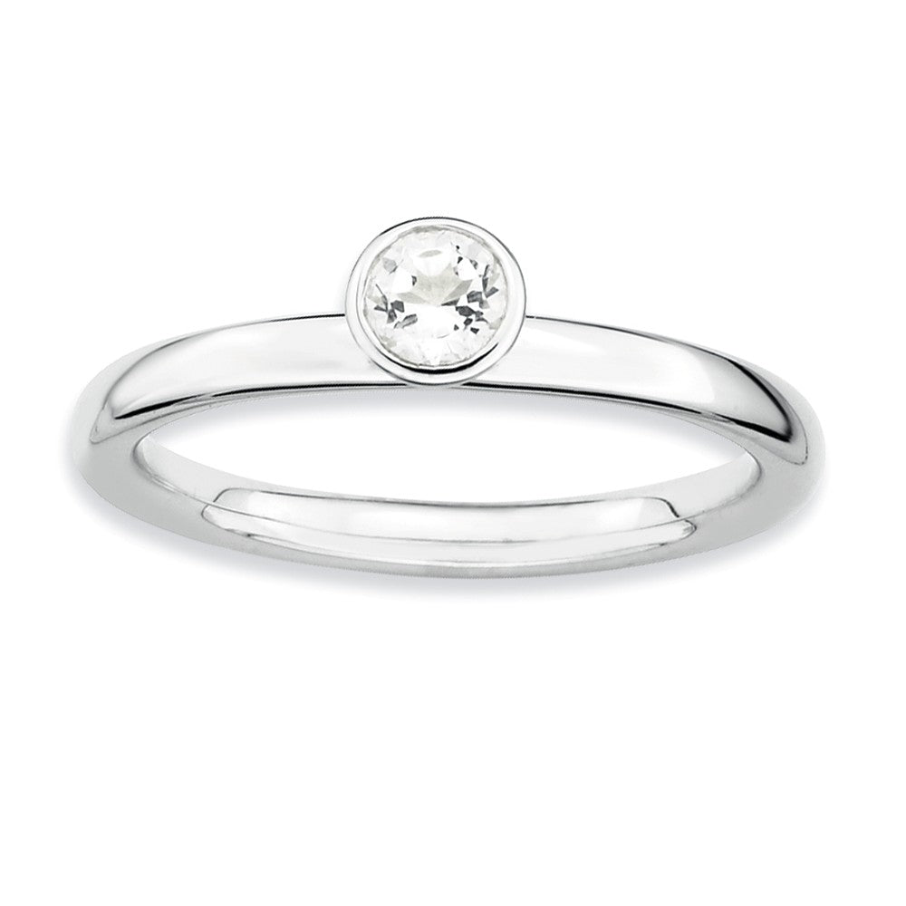 Stackable High Profile 4mm White Topaz Silver Ring, Item R9043 by The Black Bow Jewelry Co.