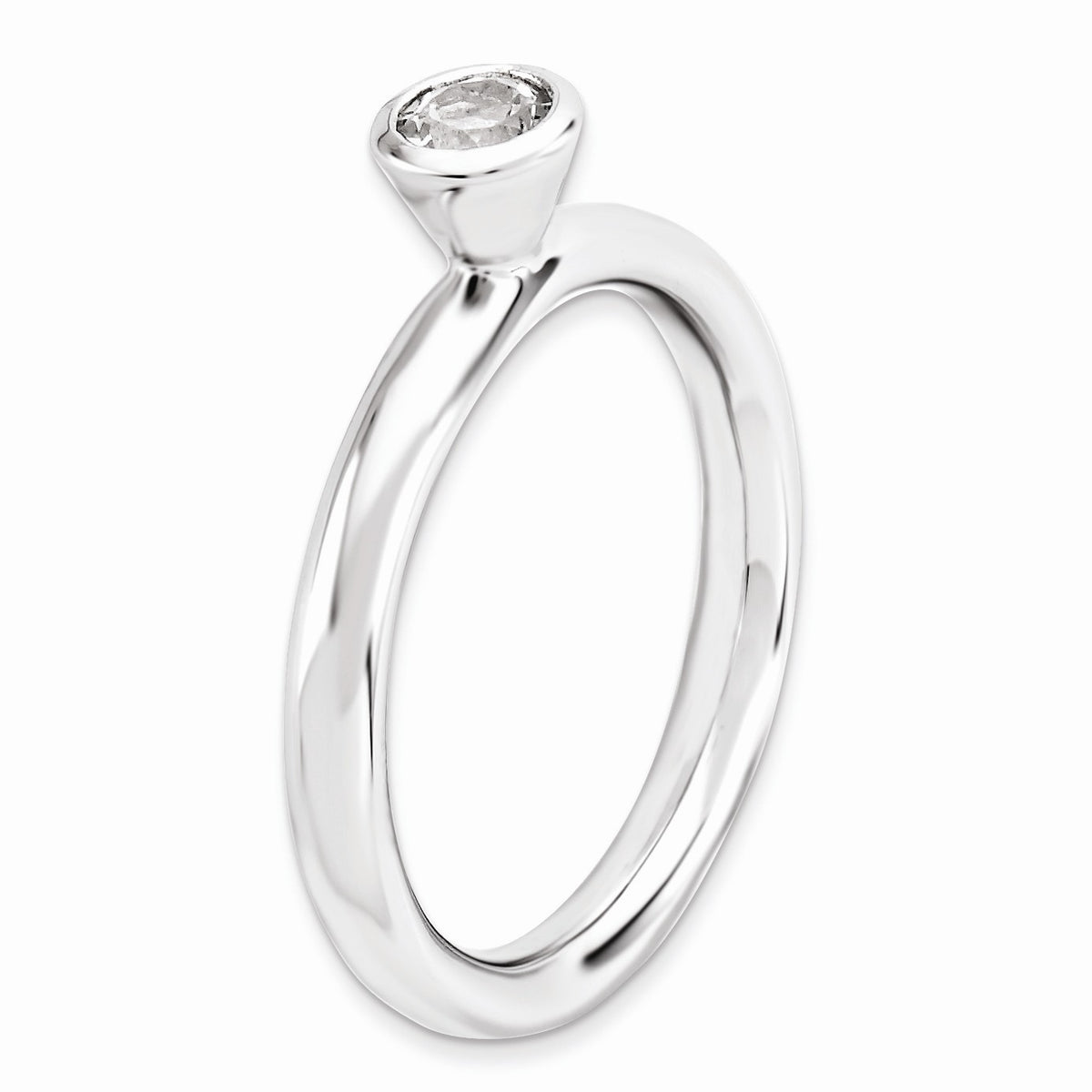 Alternate view of the Stackable High Profile 4mm White Topaz Silver Ring by The Black Bow Jewelry Co.