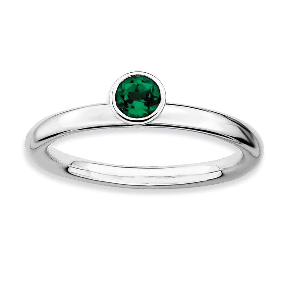 Stackable High Profile 4mm Created Emerald Silver Ring, Item R9045 by The Black Bow Jewelry Co.