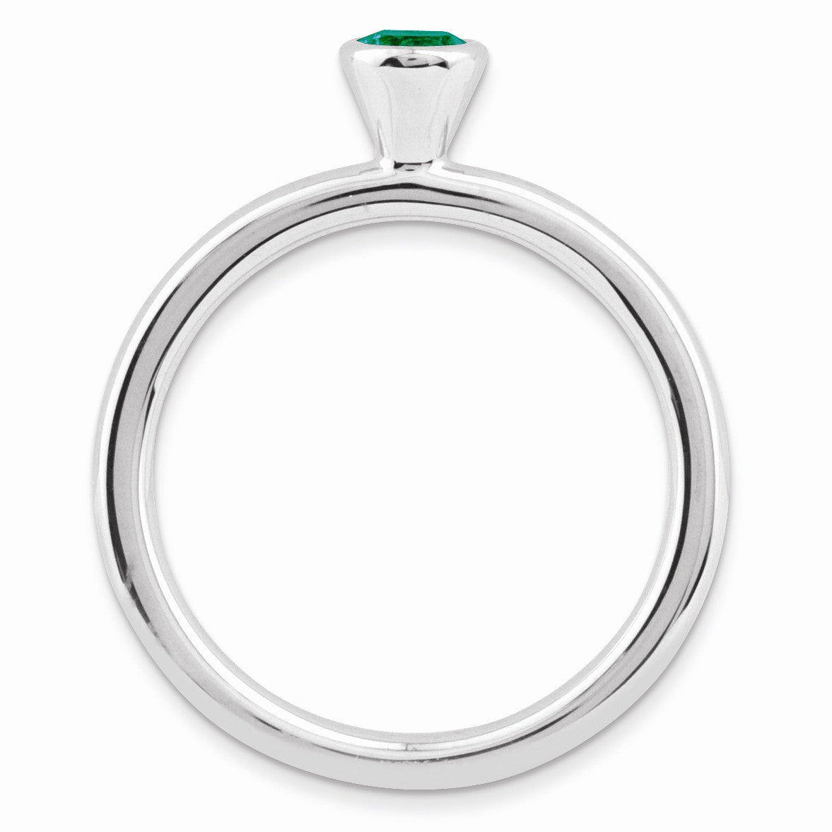 Alternate view of the Stackable High Profile 4mm Created Emerald Silver Ring by The Black Bow Jewelry Co.
