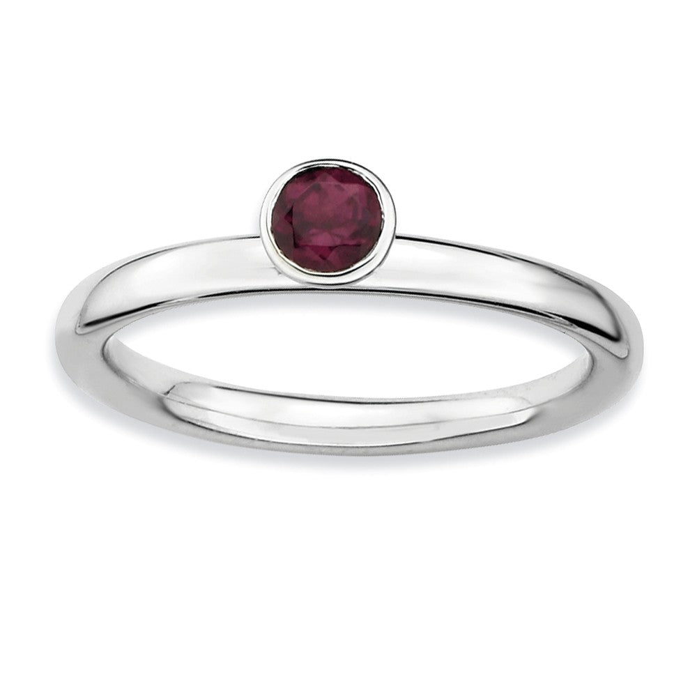 Stackable High Profile 4mm Rhodolite Garnet Silver Ring, Item R9047 by The Black Bow Jewelry Co.