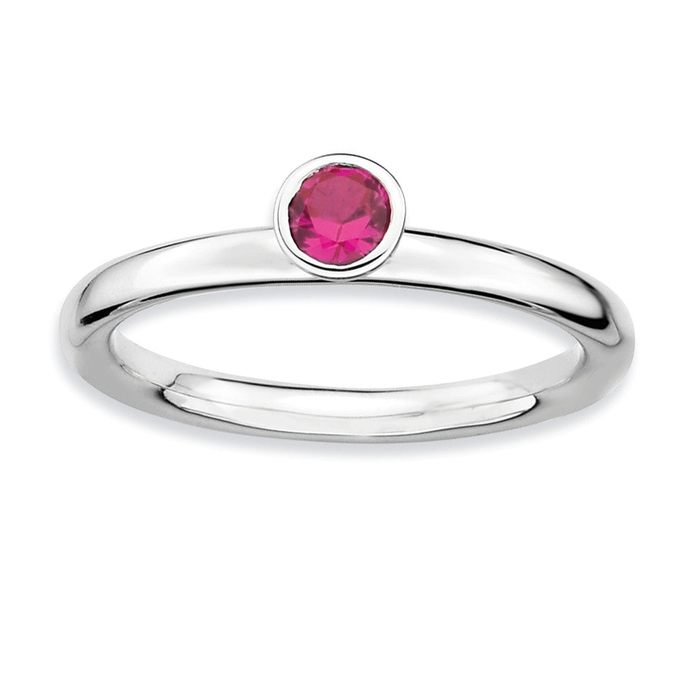 Stackable High Profile 4mm Created Ruby Sterling Silver Ring, Item R9049 by The Black Bow Jewelry Co.