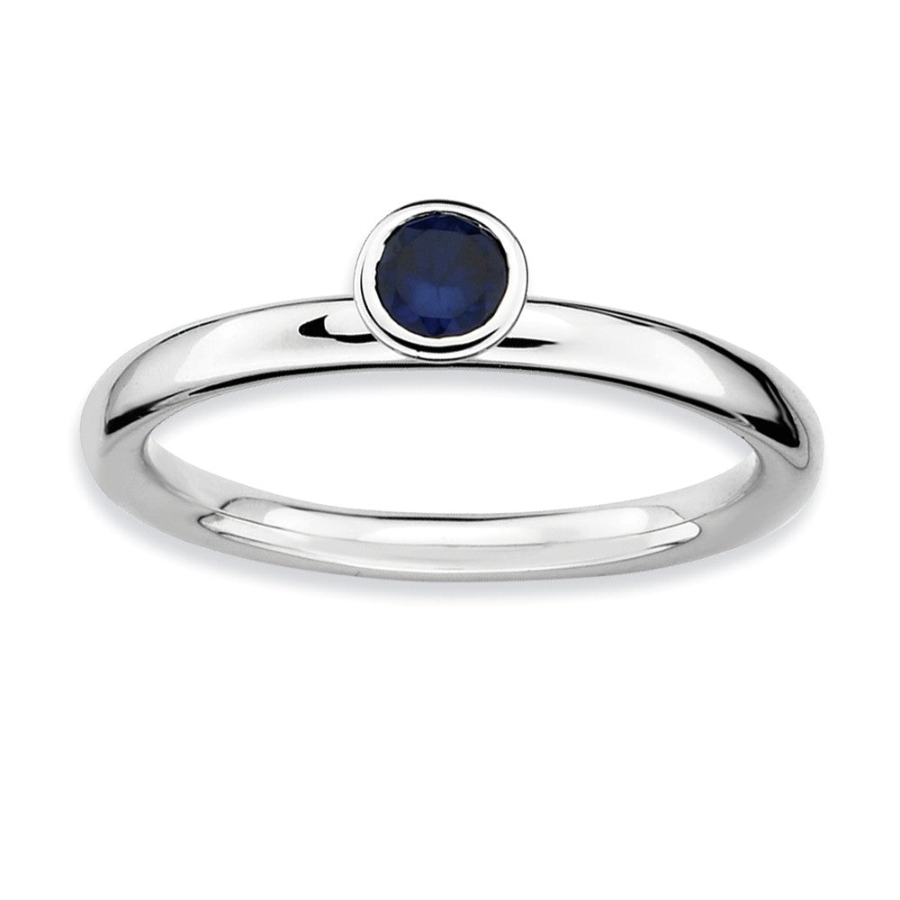 Stackable High Profile 4mm Created Sapphire Silver Ring, Item R9053 by The Black Bow Jewelry Co.