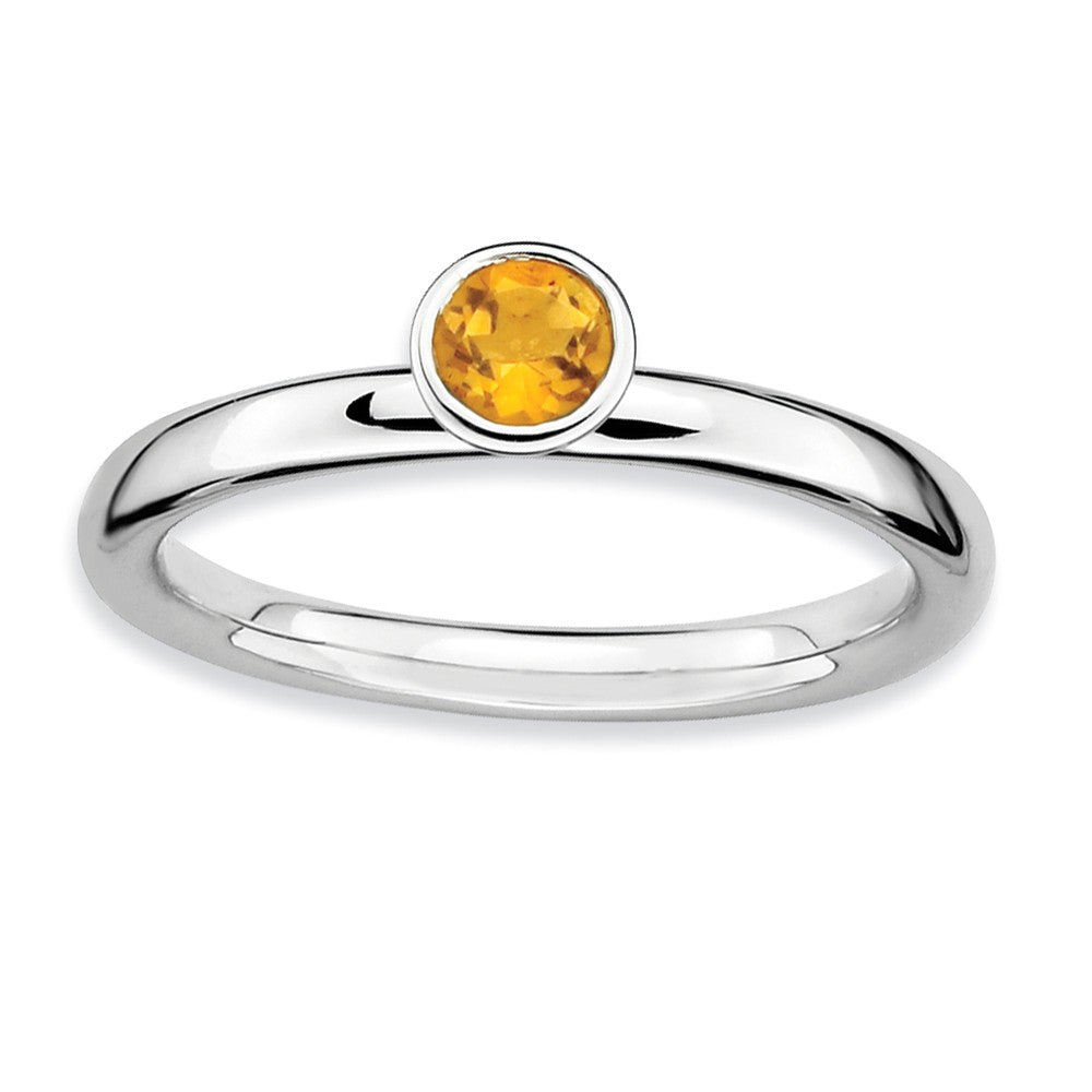 Stackable High Profile 4mm Citrine Silver Ring - The Black Bow