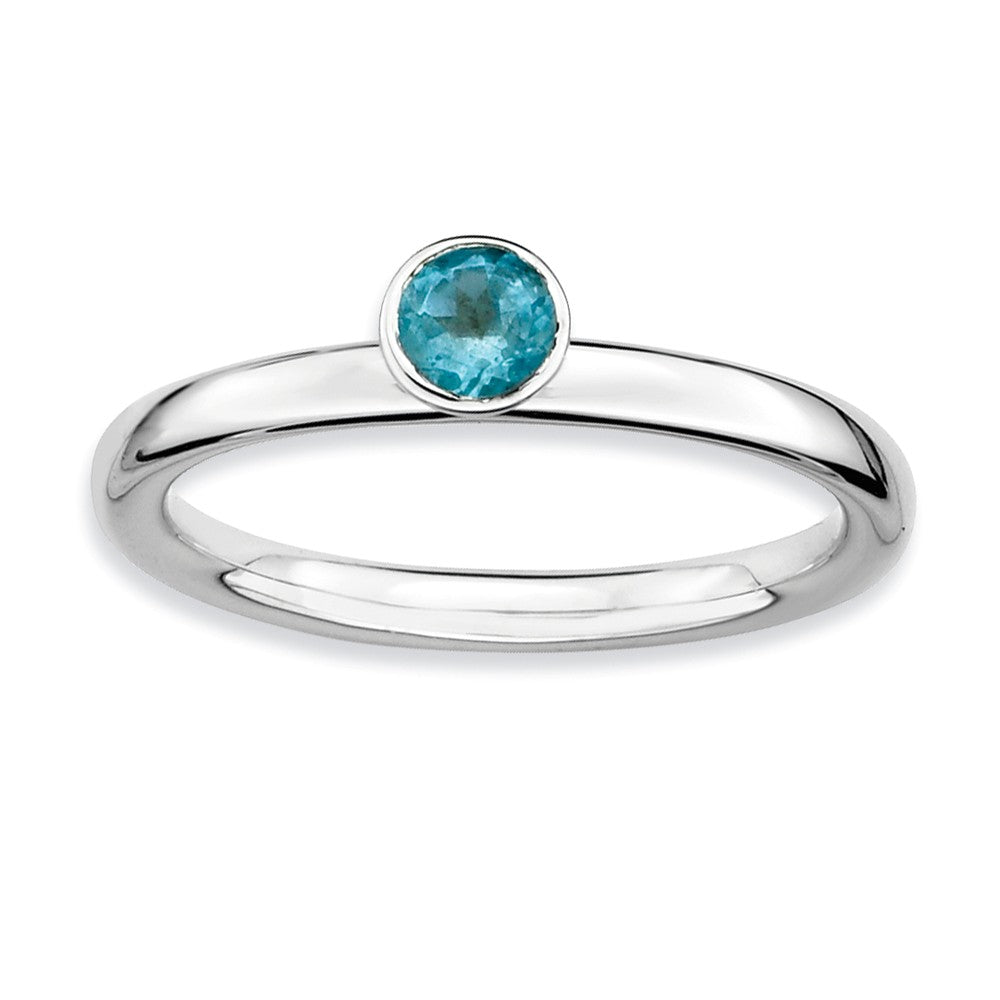 Stackable High Profile 4mm Blue Topaz Silver Ring, Item R9059 by The Black Bow Jewelry Co.