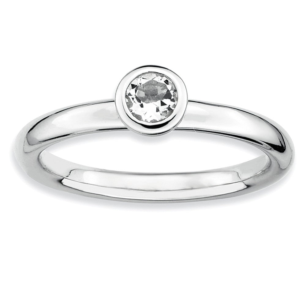 Stackable Low Profile 4mm White Topaz Silver Ring, Item R9063 by The Black Bow Jewelry Co.