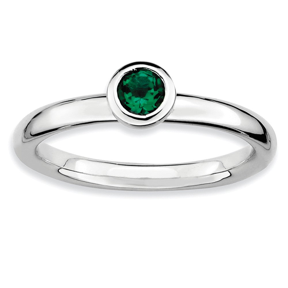 Stackable Low Profile 4mm Created Emerald Silver Ring, Item R9065 by The Black Bow Jewelry Co.