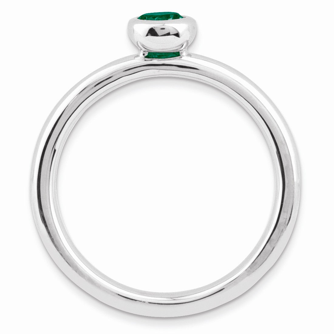 Alternate view of the Stackable Low Profile 4mm Created Emerald Silver Ring by The Black Bow Jewelry Co.