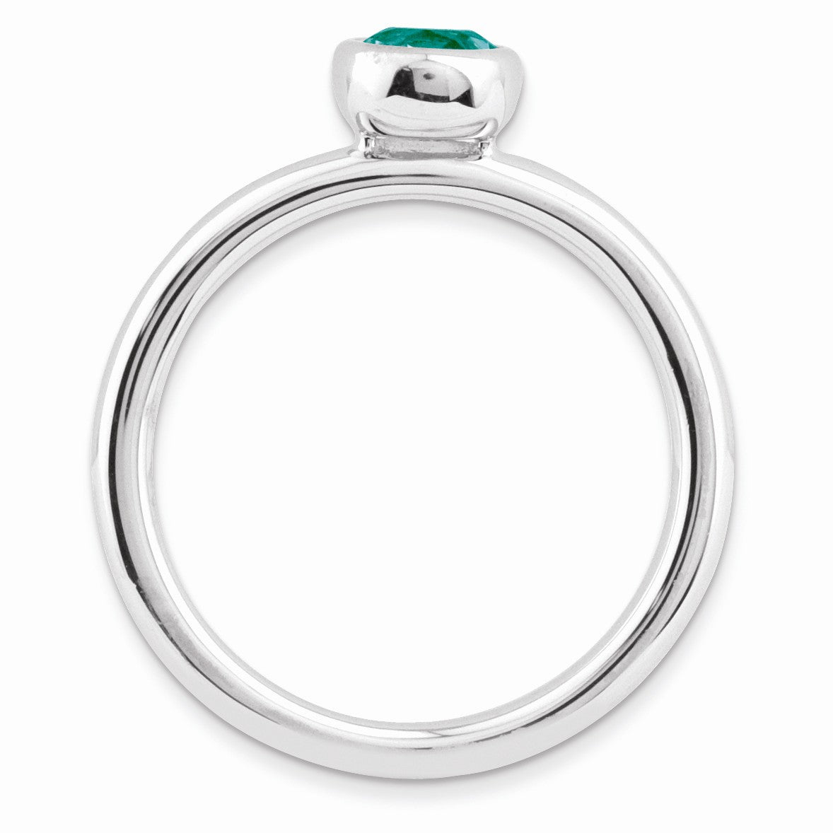 Alternate view of the Stackable Low Profile 5mm Created Emerald Silver Ring by The Black Bow Jewelry Co.