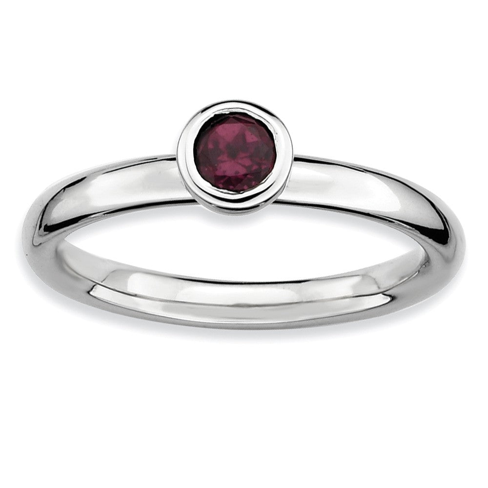 Stackable Low Profile 4mm Rhodolite Garnet Silver Ring, Item R9067 by The Black Bow Jewelry Co.