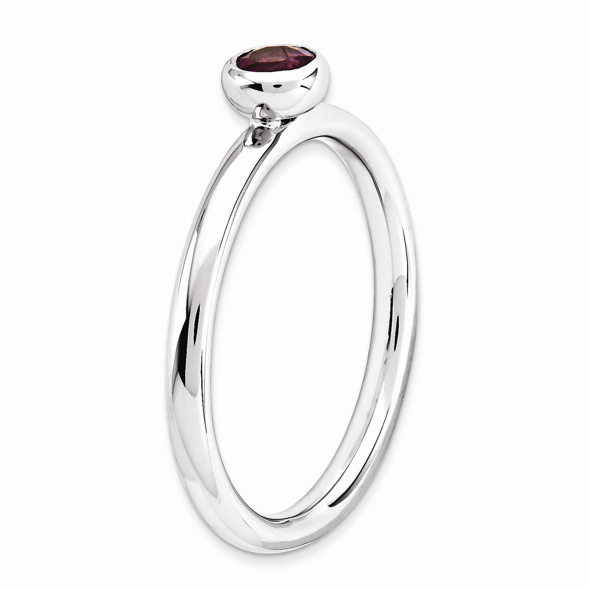 Alternate view of the Stackable Low Profile 4mm Rhodolite Garnet Silver Ring by The Black Bow Jewelry Co.