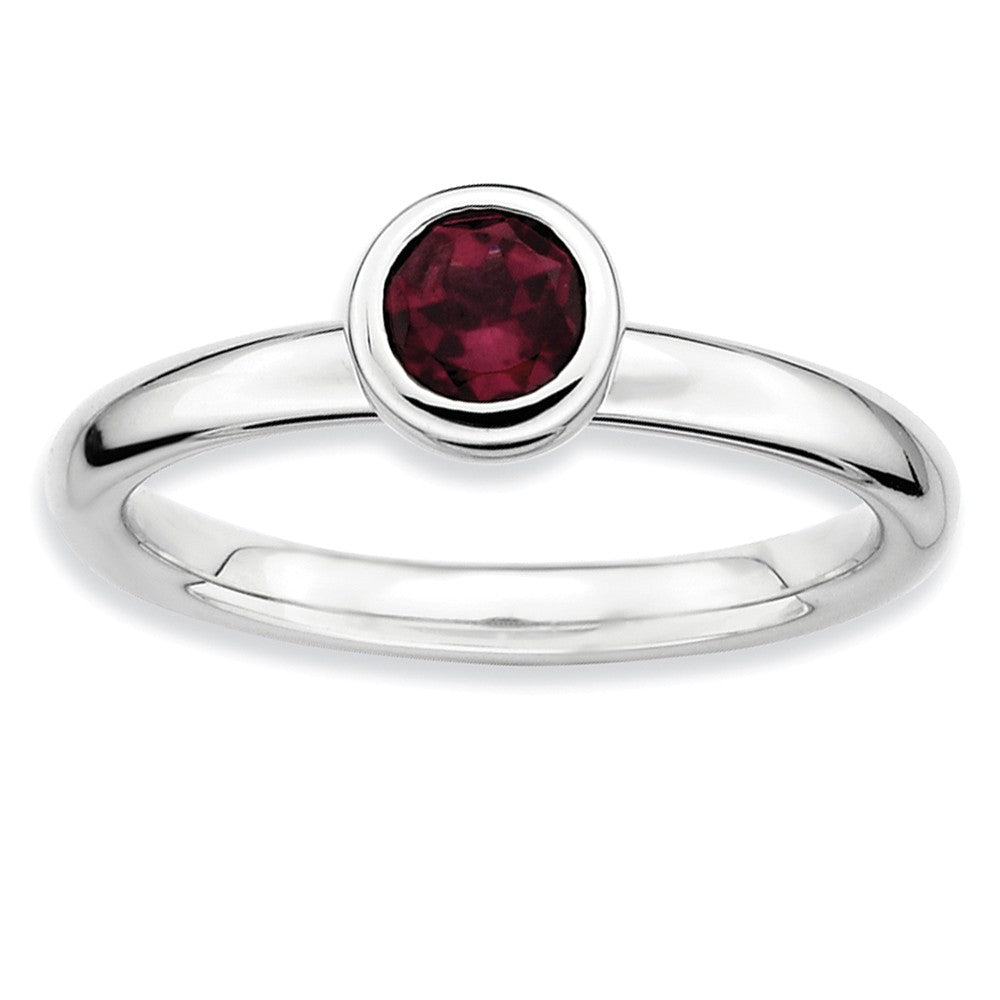 Stackable Low Profile 5mm Rhodolite Garnet Silver Ring, Item R9068 by The Black Bow Jewelry Co.
